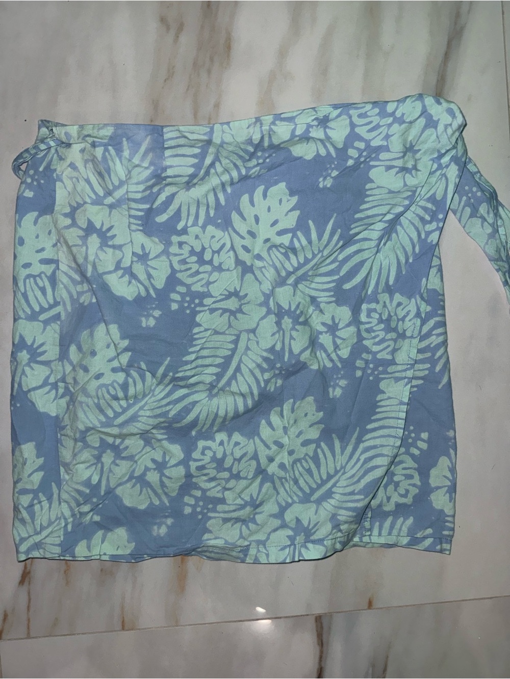 Vintage 90s Blue Tropical Print Swim Cover-Up Sarong wrap
